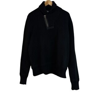 Polo Ralph Lauren‎ Mens Black 100% Lambs Wool Shawl Collar 1/4 Zip Sweater Large